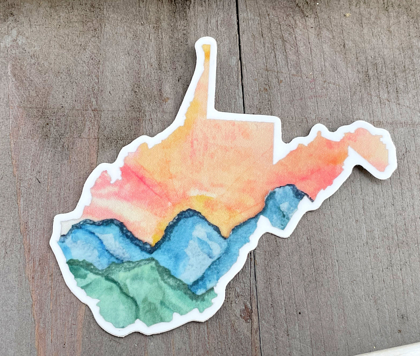 West Virginia Sunset over the mountains watercolor sticker, waterproof vinyl decal