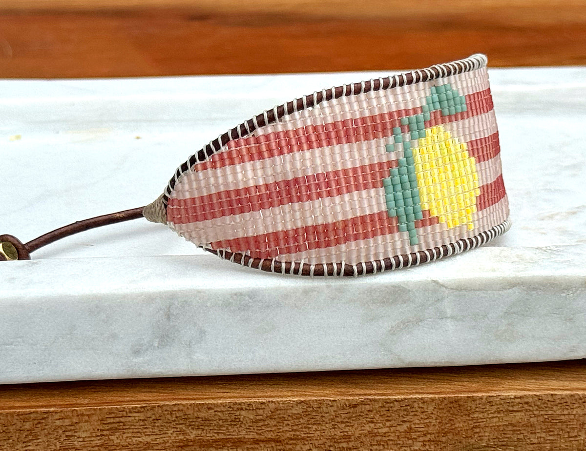 Lemon beaded bracelet with pink stripes