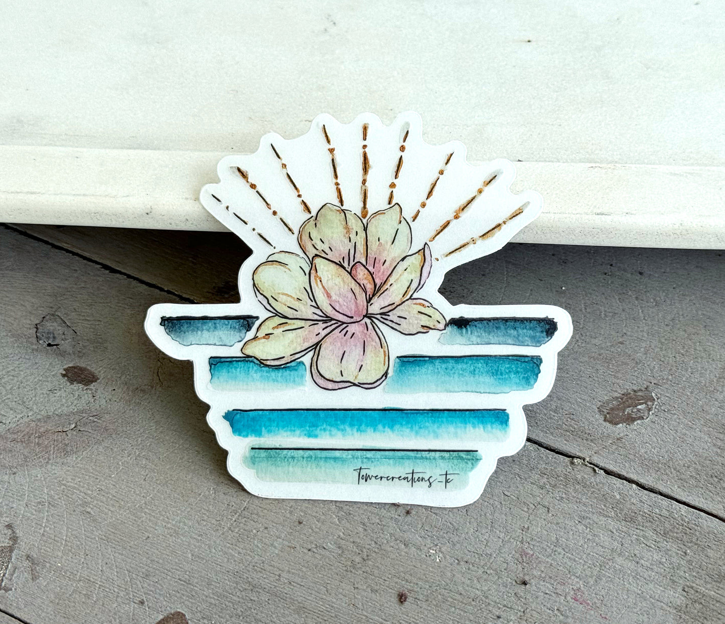 Surrealist Magnolia over the Ocean floral Vinyl waterproof sticker