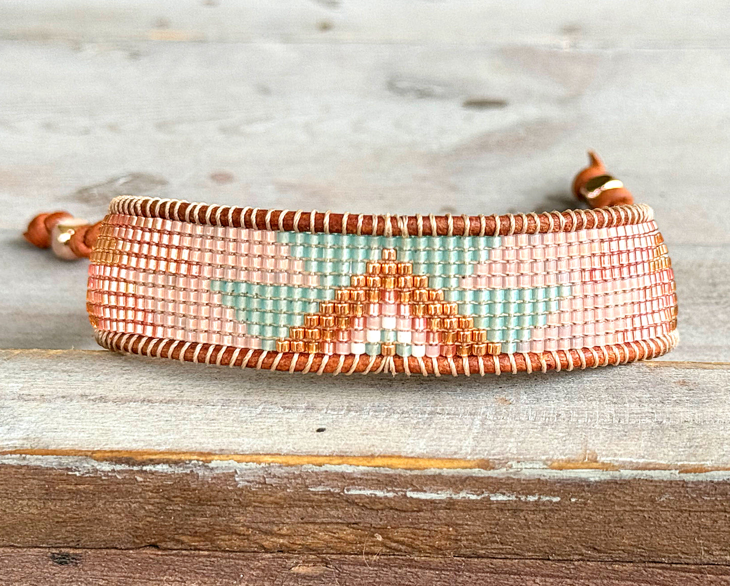 Sea Glass and Blush Rose Western Loom and Macrame Bracelet stack set