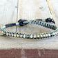 Neutral Gray, Beige and Silver Beaded Macrame Bracelet Set