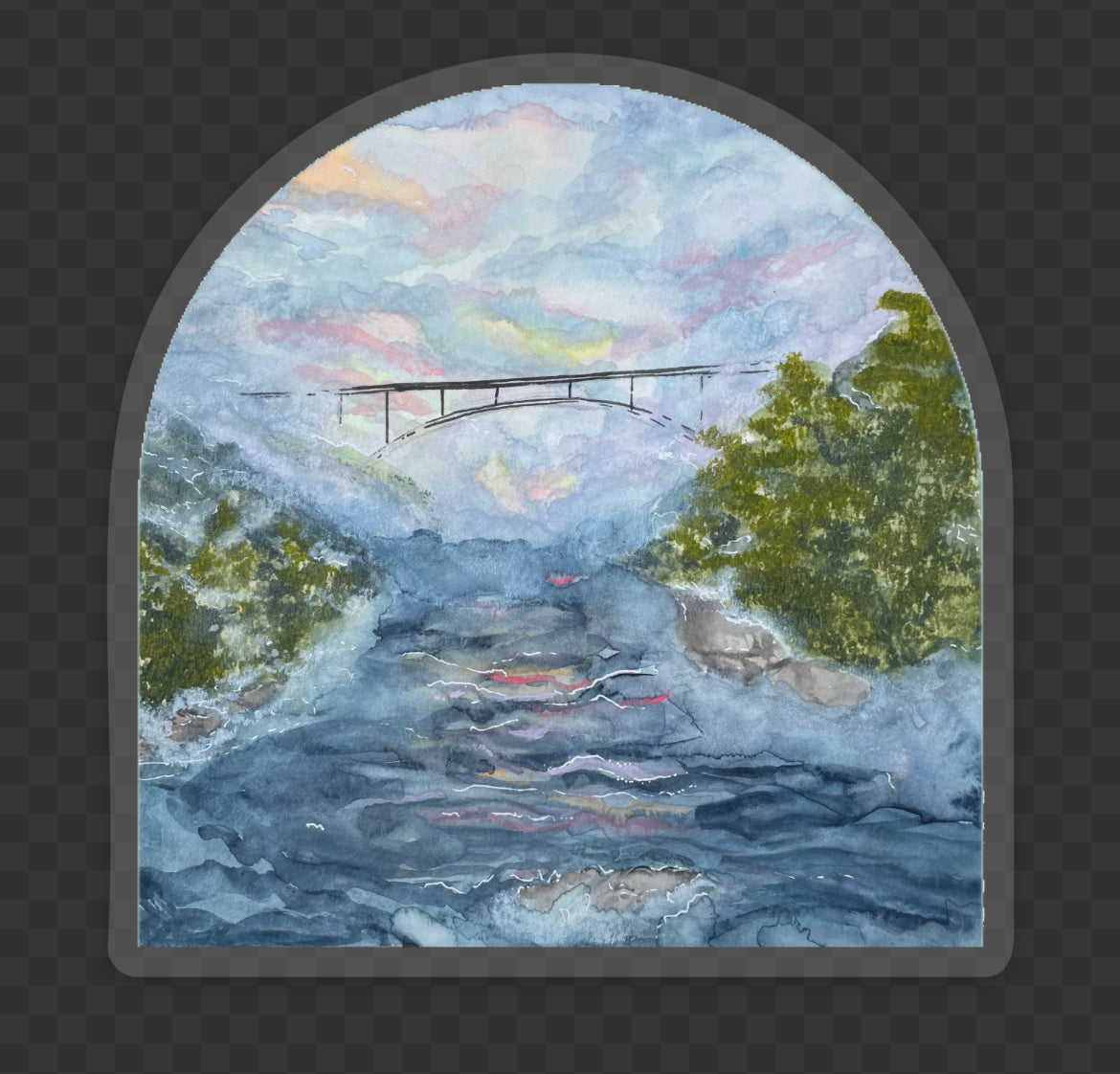 Artwork Watercolor Fog at New River Gorge Bridge WV Vinyl waterproof sticker decal