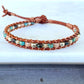 Earthy Tan Turquoise and Silver Beaded Macrame Bracelet Set