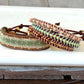 Gold, Green, and Tan Western bead loom woven adjustable leather bracelet