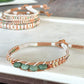 Jade and neutral Sage and Copper Beaded Macrame Bracelet Set