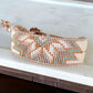 Sage, Ivory, Copper Starburst beaded loom woven bracelet trimmed with leather