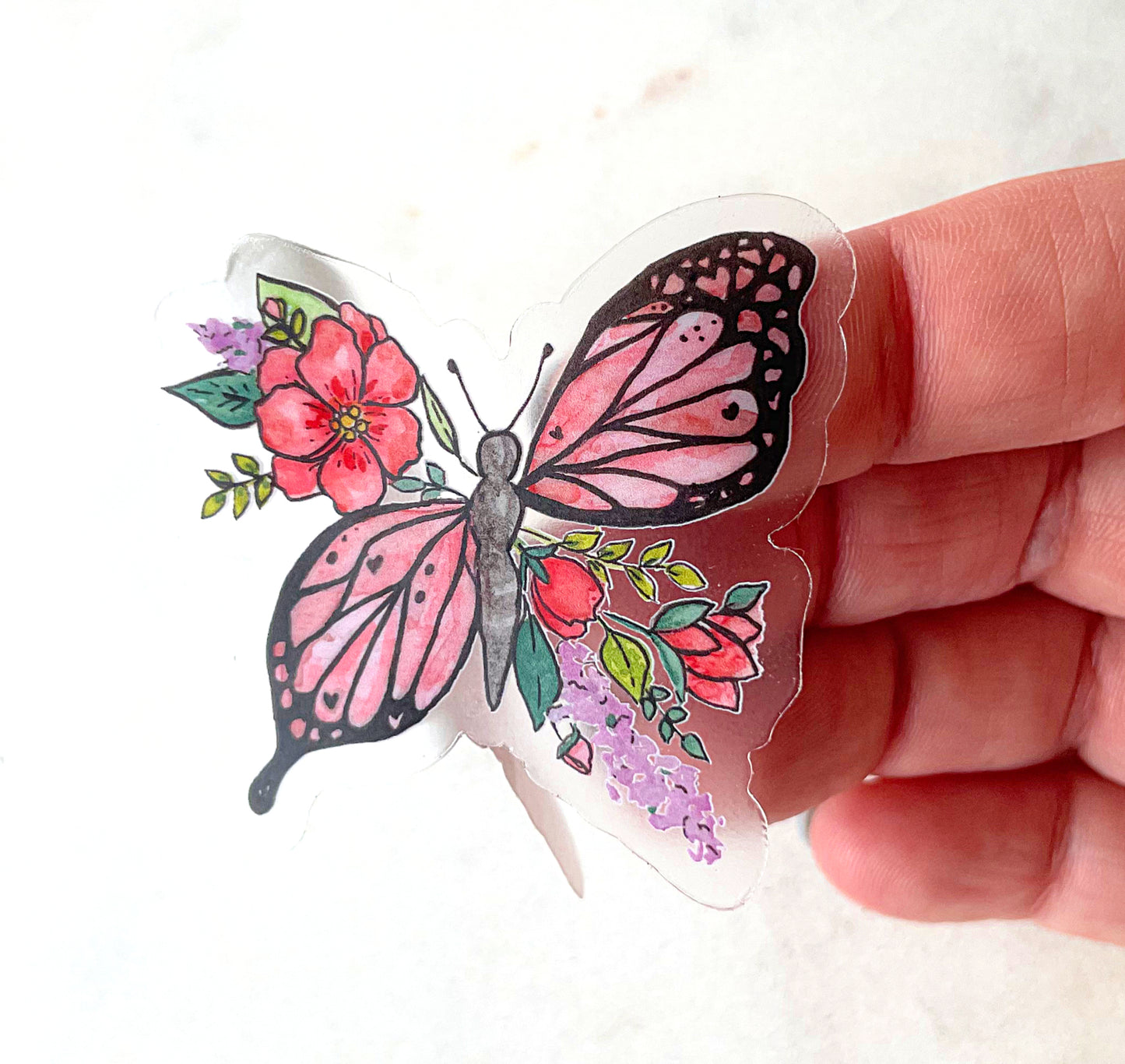 Butterfly Floral Watercolor Waterproof Vinyl Sticker butterfly sticker, bumper sticker, sticker for water bottle pink butterfly sticker