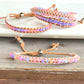 Rose Opal Sunset Beaded Macrame Adjustable Leather Bracelet Set