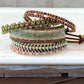 Gold, Green, and Tan Western bead loom woven adjustable leather bracelet