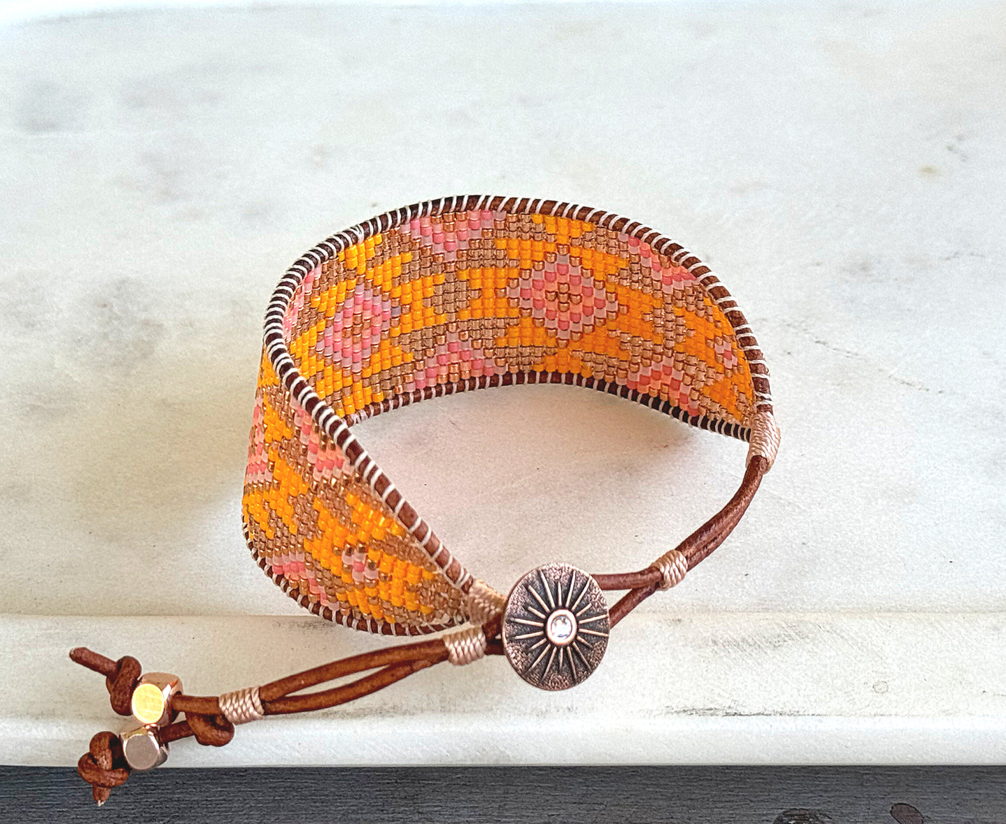 Sunshine Inspired Western Bead Loom Woven Cuff Bracelet