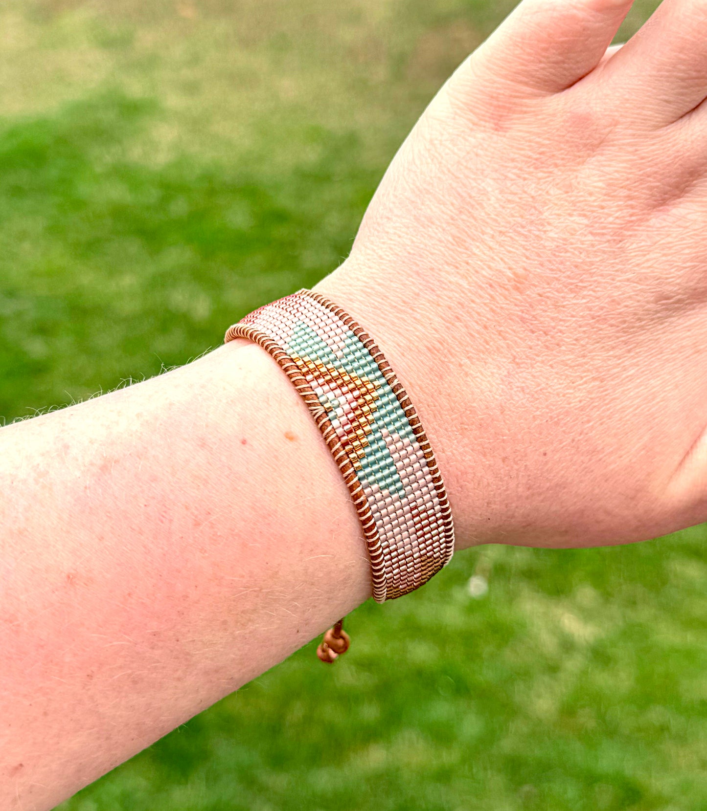 Sea Glass and Blush Rose Western Loom and Macrame Bracelet stack set