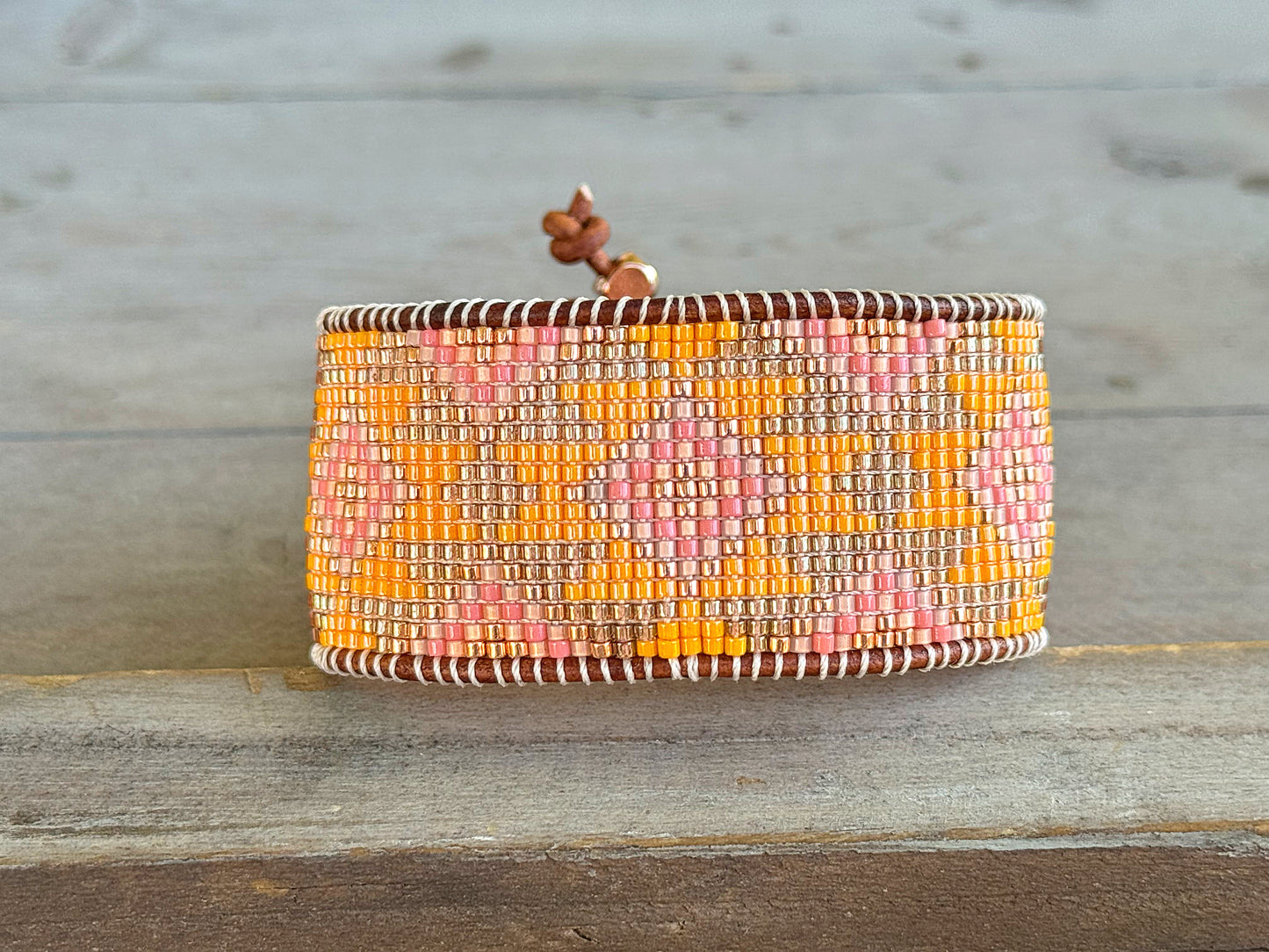 Sunshine Inspired Western Bead Loom Woven Cuff Bracelet