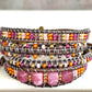 Peony Pink, Purple, and Gold Slide Adjustable Beaded Macrame Bracelet Set