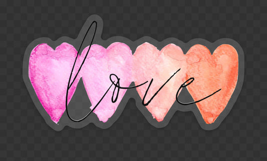 Love ombre pink and orange heart watercolor clear vinyl waterproof sticker