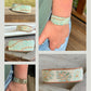 Palm Leaf Bead Loom Woven Adjustable Leather Trim Bracelet