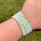 Palm Leaf Bead Loom Woven Adjustable Leather Trim Bracelet