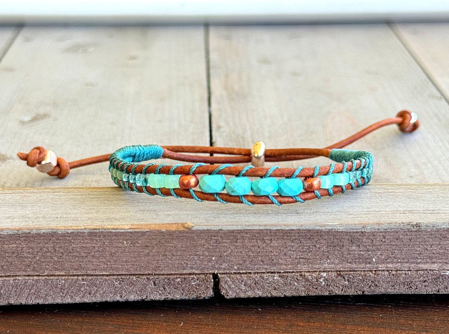 Turquoise Blue and Green Tropical Beaded Macrame Bracelet Set