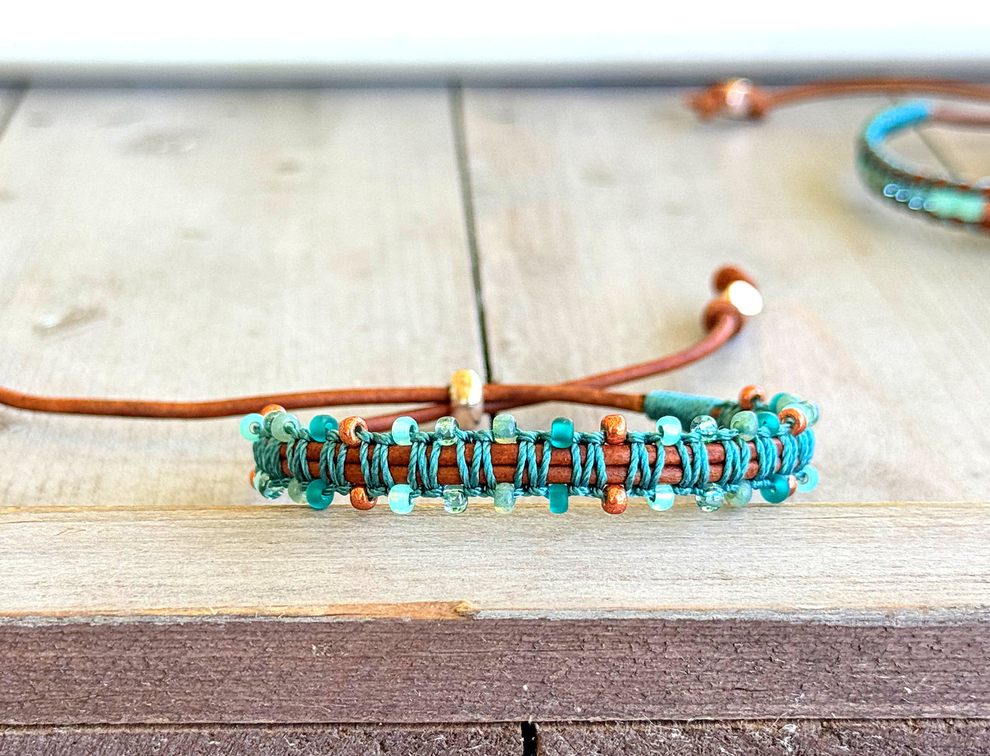 Turquoise Blue and Green Tropical Beaded Macrame Bracelet Set