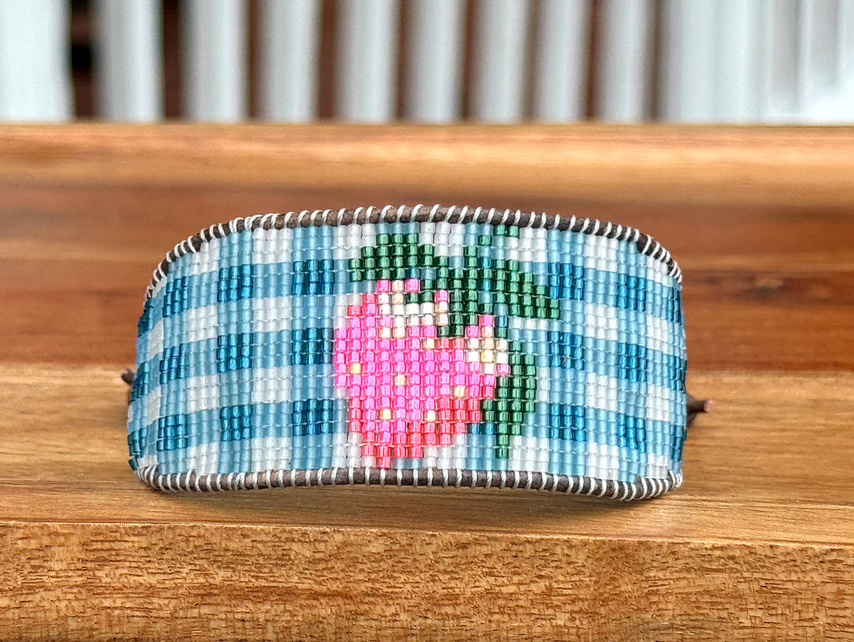Blue gingham Strawberry Bead Loom Woven bracelet