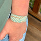 Palm Leaf Bead Loom Woven Adjustable Leather Trim Bracelet