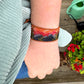 Mountain Sunset Bead Loom Woven Cuff Bracelet with Leather Trim