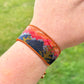 Mountain Sunset Bead Loom Woven Cuff Bracelet with Leather Trim