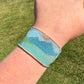 Great Lake Days American Landscape Bead Loom Woven Adjustbale Leather Trimmed Cuff Bracelet