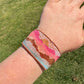 Painted Mountains American Landscape Bead Loom Woven Adjustbale Leather Trimmed Cuff Bracelet