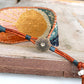 Moon and Sun Bead Loom Woven Cuff Bracelet with leather trim