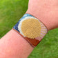 Moon and Sun Bead Loom Woven Cuff Bracelet with leather trim