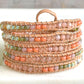 Leather Beaded 5x wrap bracelet with Sunstone and Amazonite