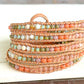 Leather Beaded 5x wrap bracelet with Sunstone and Amazonite