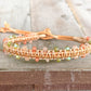 Peach and Olive Leather Beaded Macrame Bracelet Set