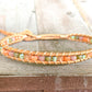 Peach and Olive Leather Beaded Macrame Bracelet Set