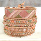 Peach and Olive geometric Beaded Macrame Bracelet and Diamond Loom Set