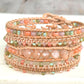 Peach and Olive Leather Beaded Macrame Bracelet Set