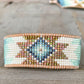 Green and Blue Starburst Southwestern Beaded Loom Cuff Bracelet