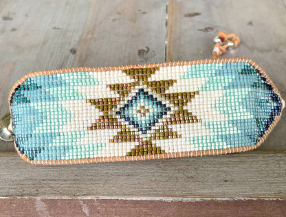 Green and Blue Starburst Southwestern Beaded Loom Cuff Bracelet