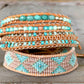 Seafoam ombré Aqua Jade Beaded Macrame Bracelet and Diamond Loom Woven Set