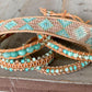 Seafoam ombré Aqua Jade Beaded Macrame Bracelet and Diamond Loom Woven Set