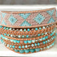 Seafoam ombré Aqua Jade Beaded Macrame Bracelet and Diamond Loom Woven Set