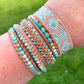 Seafoam ombré Aqua Jade Beaded Macrame Bracelet and Diamond Loom Woven Set