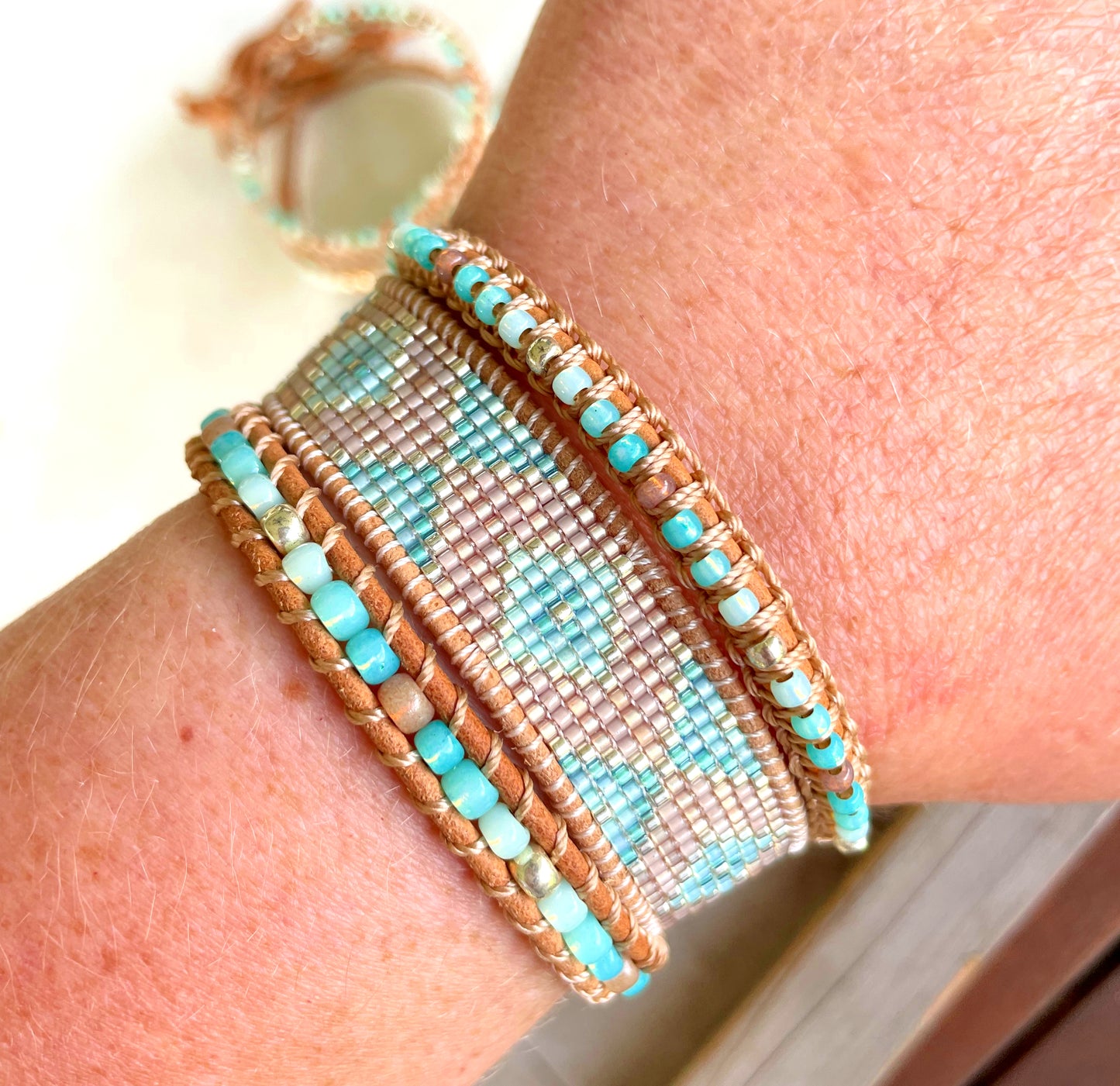 Seafoam Aqua Ombre Diamond beaded friendship bracelet