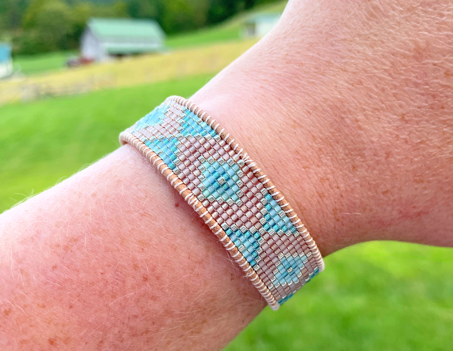 Seafoam Aqua Ombre Diamond beaded friendship bracelet