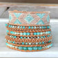 Seafoam ombré Aqua Jade Beaded Macrame Bracelet and Diamond Loom Woven Set