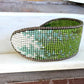 Evergreen Forest Bead Loom Woven Bracelet with Leather Trim