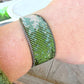 Evergreen Forest Bead Loom Woven Bracelet with Leather Trim