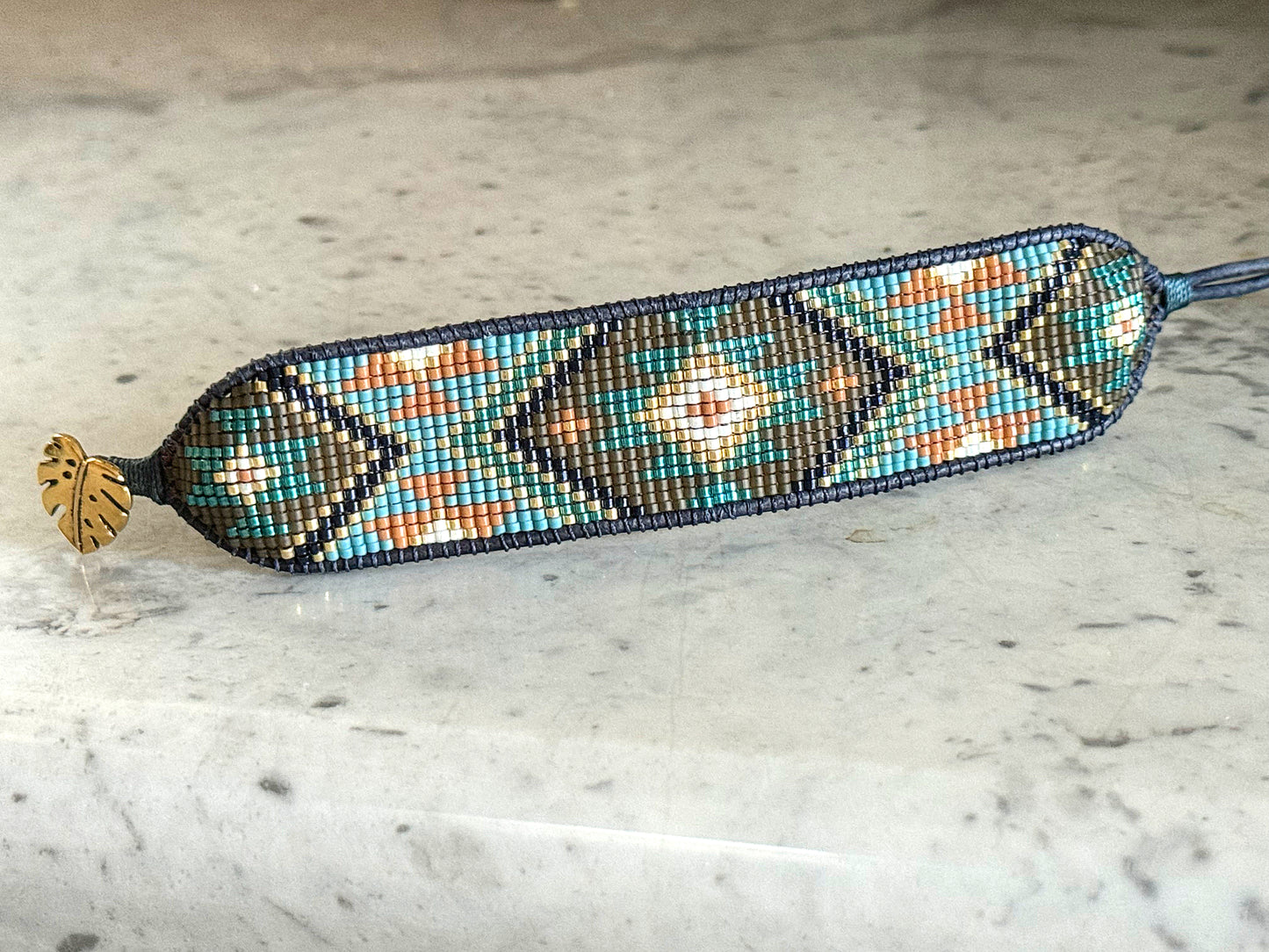 Teal, Brown, Mustard, and Gold Tribal Loom Cuff Bracelet