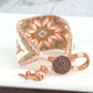 Sage, Copper, and Natural Beige Starburst Bead Loom Woven Leather trimmed Bracelet