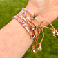 Rose Opal Sunset Beaded Macrame Adjustable Leather Bracelet Set